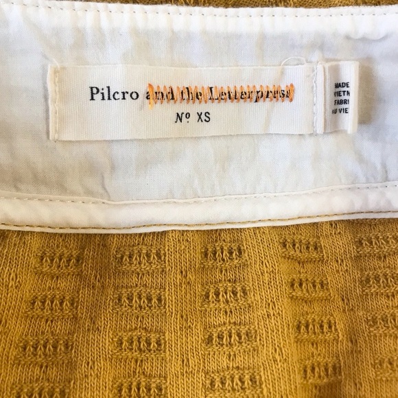PILCRO and the LETTERPRESS Anthropologie Retro Mustard Yellow Shirt Top XS 0 2 - Picture 9 of 12